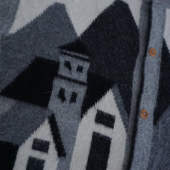 Vintage White Grey Landscape Penguin Alpaca Wool Button Up Cardigan Sweater M - Picture 10 of 11
